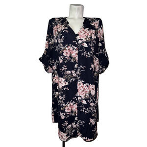 41 Hawthorn Women's Size XL Floral Button Up Tunic Roll Tab Sleeve Shirt Dress